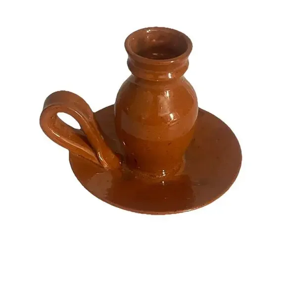 Vintage AR Cole Sanford Pottery Tobacco Spit Brown Candlestick Holder - Picture 3 of 6